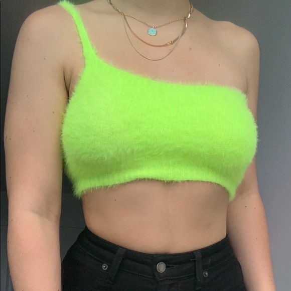 Fuzzy neon green top - Picture 2 of 4